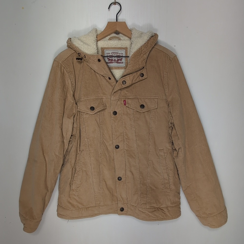 Levi Strauss & Co. Hooded Sherpa-Lined Corduroy Trucker Jacket Size Medium